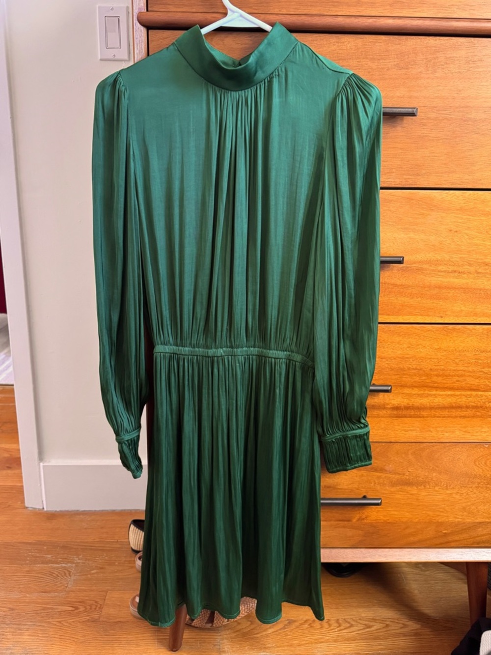 Mango Emerald High-Neck Long Sleeve Midi Dress